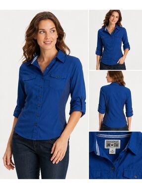 Converse One Star Women’s Utility Button-Up Shirt 3/4 Sleeve Shirt 100% cotton